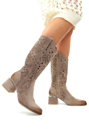 Damskie szare ażurowe botki kowbojki kozaki Potocki