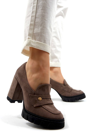 Damskie brązowe półbuty wysoki słupek