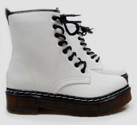 Damskie białe trapery botki wiązane