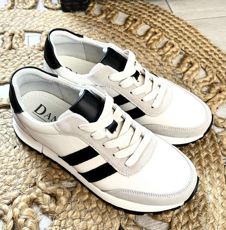 Damskie beżowe sneakersy obuwie sportowe ze skóry naturalnej