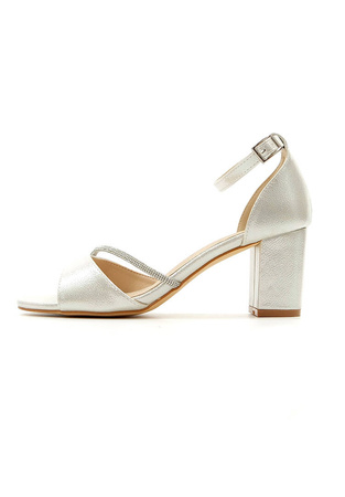 Damskie klasyczne srebrne sandały na słupku