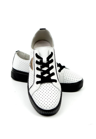 Damskie białe skórzane obuwie wiązane skóra