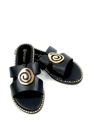 Damskie czarne klapki ze skórzaną wkładką