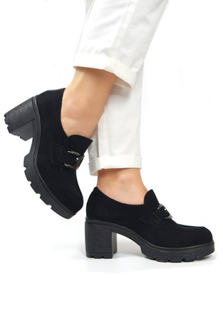 Damskie czarne zamszowe półbuty słupek