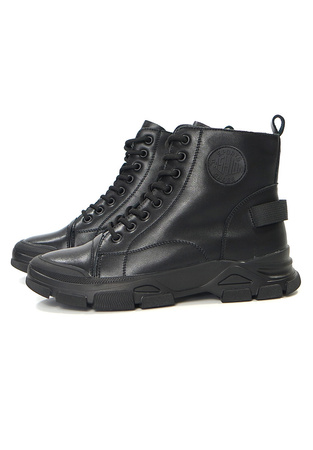 Damskie czarne botki trapery ze skóry naturalnej gumowa podeszwa