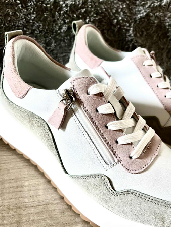 Damskie biało zielone sneakersy obuwie sportowe ze skóry naturalnej na wyższej platformie