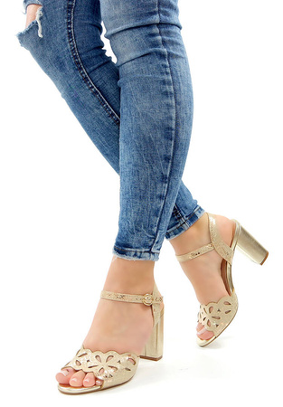 Damskie złote sandały na słupku