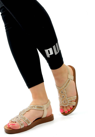 Damskie beżowe płaskie sandały