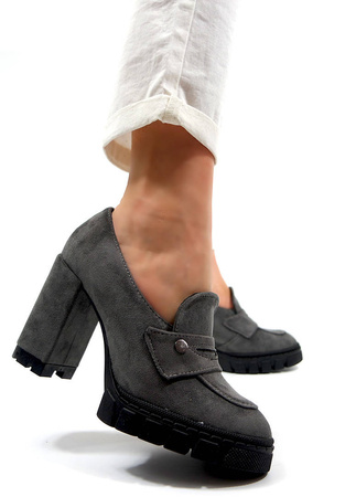 Damskie szare półbuty wysoki słupek