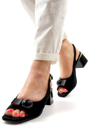 Damskie czarne sandały klocek zamsz