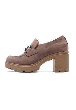 Damskie beżowe khaki zamszowe półbuty słupek Potocki