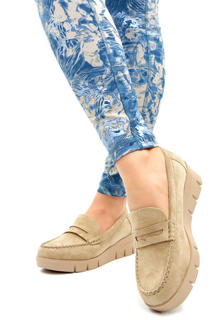 Damskie beżowe taupe brązowe półbuty koturn Potocki