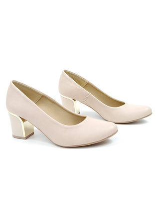 Damskie beżowe eleganckie czółenka słupek