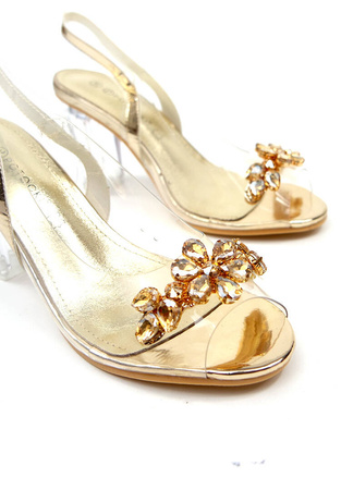 Damskie transparentne przezroczyste złote sandały na słupku