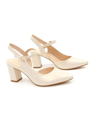 Damskie beż perła sandały na słupku zakryty palec