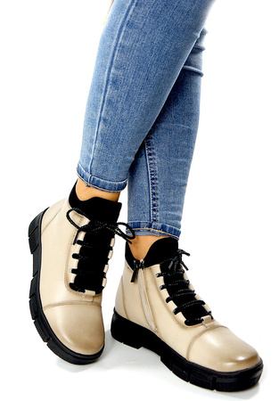 Damskie beżowe botki SKÓRA 19341 Cambell