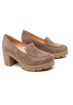 Damskie brązowe khaki półbuty wysoki słupek Potocki