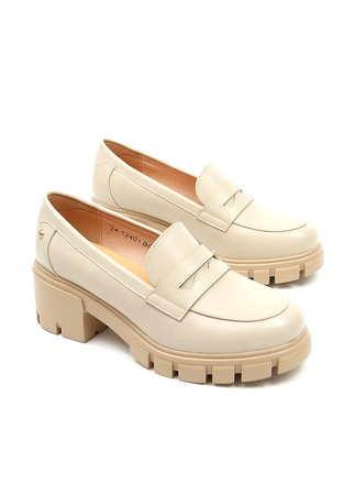 Damskie beżowe półbuty na klocku Potocki