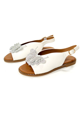 Damskie białe płaskie sandały z motylem wkładka skórzana
