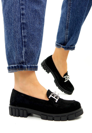 Damskie czarne półbuty klocek