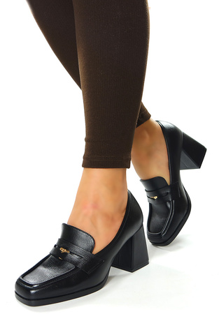 Damskie czarne półbuty kwadratowe na słupku 12710 Potocki