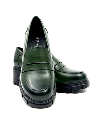 Damskie zielone szmaragdowe półbuty na klocku Potocki