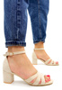 Damskie beżowe sandały na klocku pięta zakryta Potocki