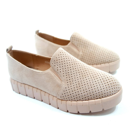 Damskie beżowe zamszowe półbuty gruba podeszwa