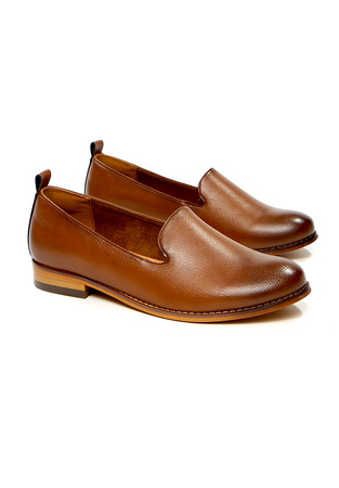 Damskie brązowe gładkie półbuty baleriny na niskim klocku  Potocki