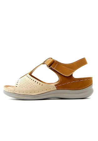 Damskie beżowe brązowe sandały koturn