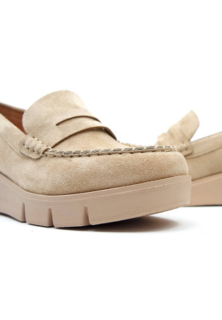 Damskie beżowe taupe brązowe półbuty koturn Potocki