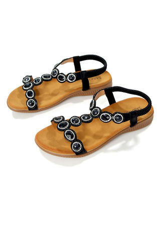 Damskie czarne sandały na niskim koturnie