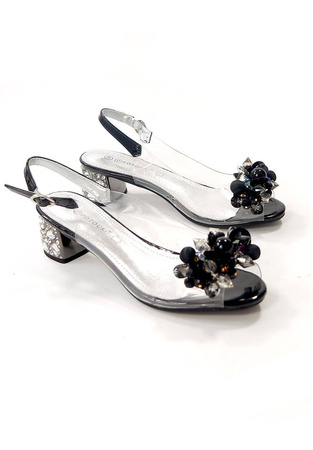 Damskie transparentne przezroczyste czarne sandały na klocku Potocki