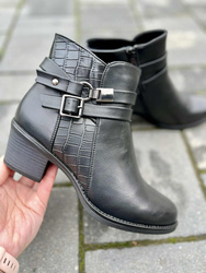 Damskie czarne botki na obcasie sprzączki 115 Sabatina