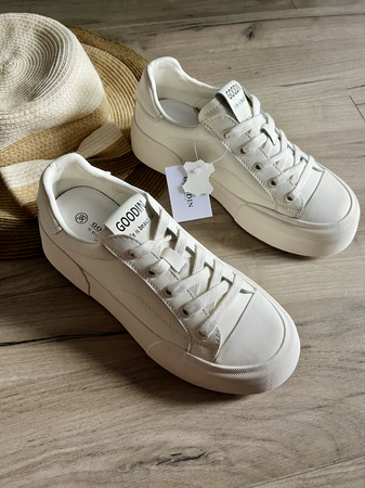 Damskie beżowe trampki ze skóry naturalnej