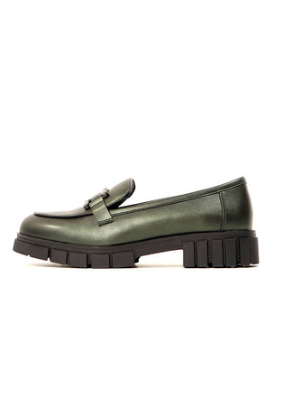 Damskie zielone półbuty niski klocek Potocki