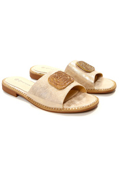 Damskie złote klapki płaskie Potocki