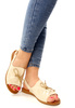 Damskie złote niskie sandały skóra naturalna 