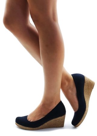 DAMSKIE GRANATOWE PÓŁBUTY NA KOTURNIE