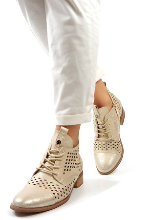 Damskie krótkie złote ażurowe botki Potocki