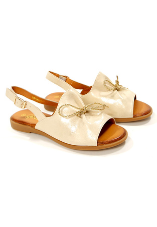 Damskie złote niskie sandały skóra naturalna