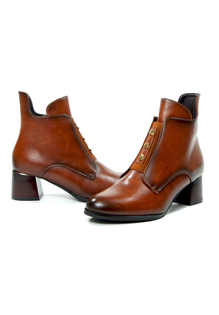 Damskie brązowe botki na obcasie 12667 potocki