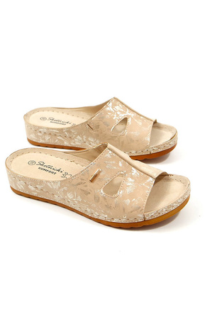 DAMSKIE BEŻOWE ZŁOTE KLAPKI