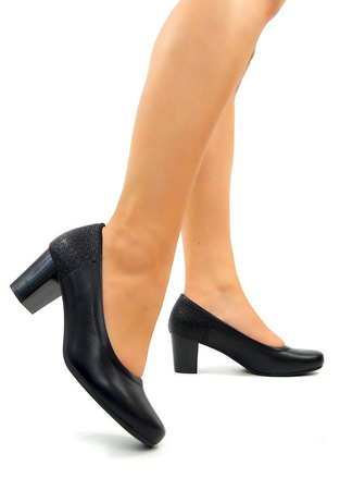 Damskie czarne klasyczne czółenka słupek