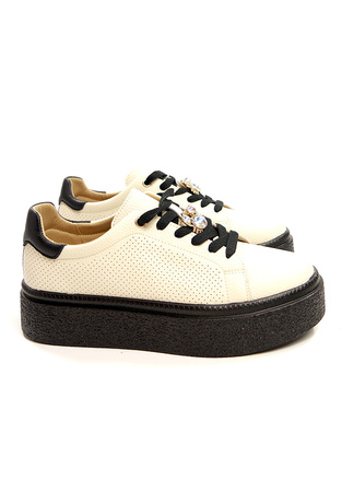 Damskie beż/czarny bardzo lekkie obuwie sportowe skóra naturalna