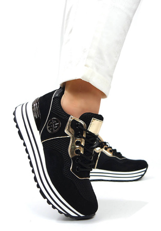 Damskie czarne obuwie sportowe koturn Potocki