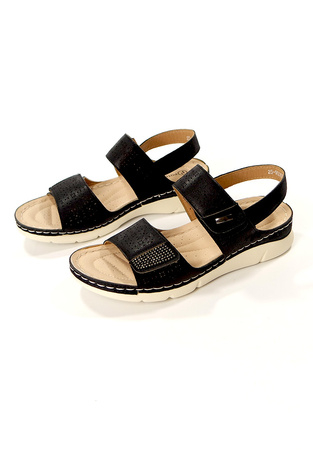 Damskie czarne sandały na koturnie na rzep Potocki