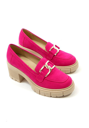 Damskie fuksja zamszowe półbuty słupek