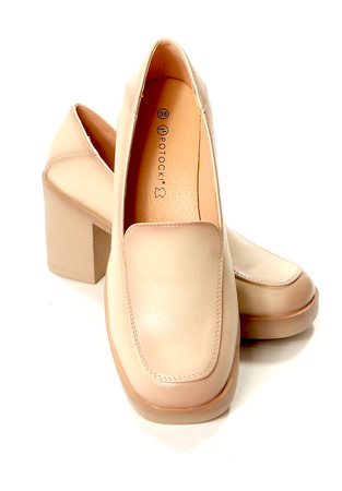 Damskie beżowe półbuty wysoki słupek Potocki