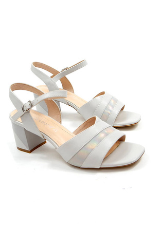 Damskie szare srebrne sandały na klocku